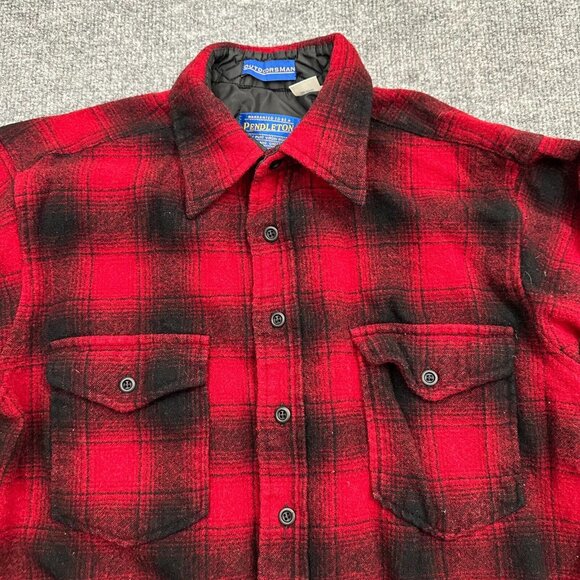 Pendleton Flannel Shirt Men's Large Red Black Plaid Wool Long Sleeve Button-Up - Picture 2 of 13